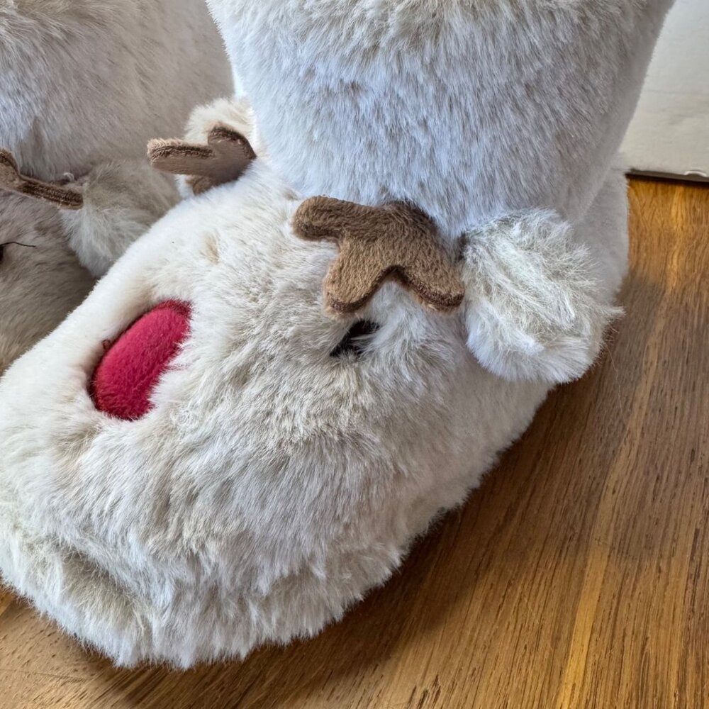 JOHN LEWIS Soft Reindeer Boot Slippers Kids US 13 UK 12 Faux Fur Plush Christmas - Picture 5 of 8